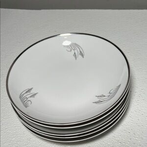 Vtg Fukagawa Arita Hand Painted “Silver Wheat” Soup Bowl Set 5 Platinum Trim